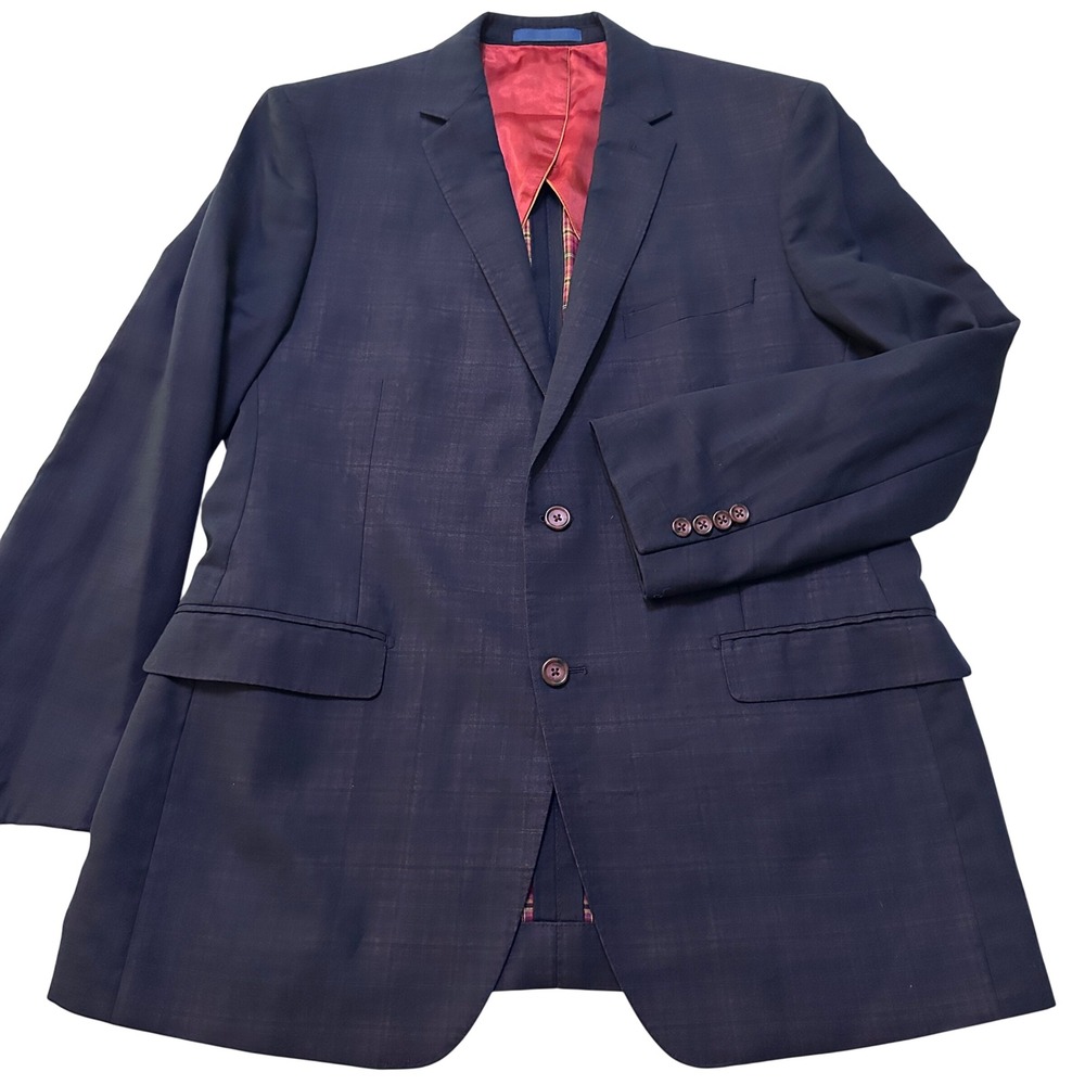 Couture Milan Cerruti Oxygen Wool Sport Coat Blazer 42 Navy Plaid Italian Luxury